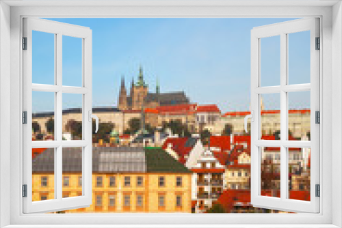 Fototapeta Naklejka Na Ścianę Okno 3D - Overview of old Prague from Charles bridge side