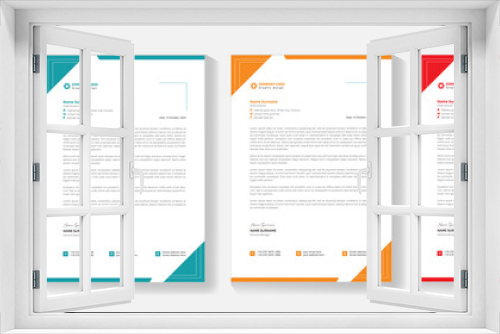 Abstract Professional business letterhead design template in red, blue, green & orange for a corporate office.