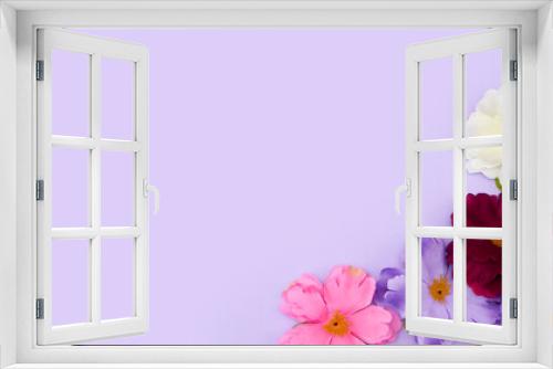 Fototapeta Naklejka Na Ścianę Okno 3D - Easter Still Life Arrangement With Spring Flowers On Purple Background