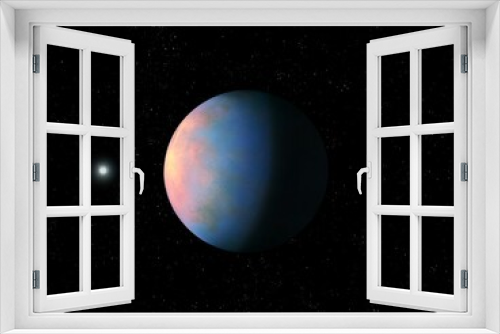 Fototapeta Naklejka Na Ścianę Okno 3D - Flight to a distant exoplanet. Strange alien world in outer space. planetary science. 