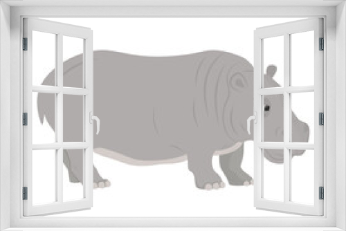 Fototapeta Naklejka Na Ścianę Okno 3D - Grey hippopotamus in cartoon style for kids illustration