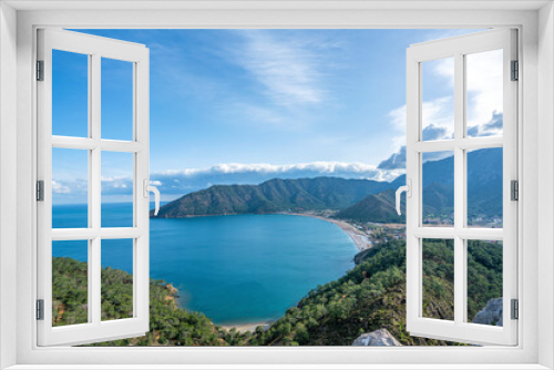 Fototapeta Naklejka Na Ścianę Okno 3D - The Scenic view of  Bay of Adrasan from the Adrasan Castle, naturally protected area, surrounded by a national park with pine forests, Taurus Mountains, blue water lagoons and sandy beaches.