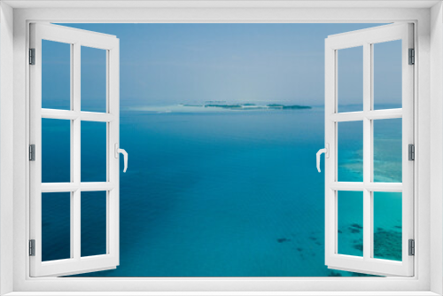 Fototapeta Naklejka Na Ścianę Okno 3D - Aerial View to the Maafushi (Kaafu Atoll) Paradise Island with Blue Ocean Water and Paradise Coastline, Maldives