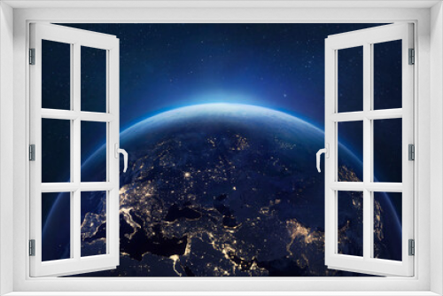 Fototapeta Naklejka Na Ścianę Okno 3D - Earth at night. Planet Earth in space. Turn off your lights for save climate. Elements of this image furnished by NASA 