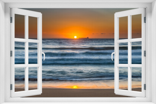 Fototapeta Naklejka Na Ścianę Okno 3D - Sun, sand, ship sunrise seascape