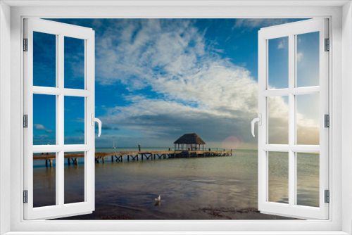 Fototapeta Naklejka Na Ścianę Okno 3D - Holbox Island pier palapa sunset beach in Mexico Quintana roo