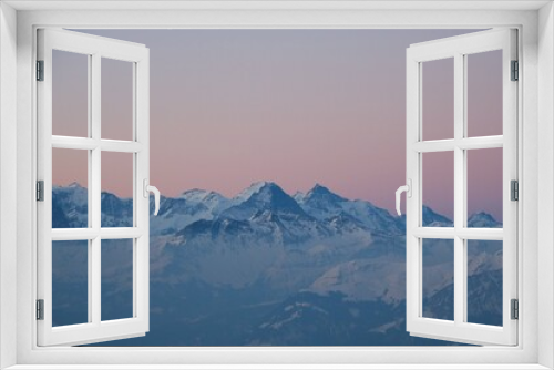 Fototapeta Naklejka Na Ścianę Okno 3D - Pink sky over Eiger, Monch and Jungfrau. Sunrise scene in the Swiss Alps.