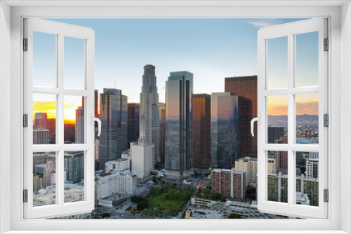 Fototapeta Naklejka Na Ścianę Okno 3D - Los Angeles downtown panoramic city with skyscrapers. California theme with LA background. Los Angels city center. California LA.
