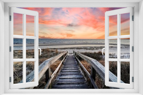Fototapeta Naklejka Na Ścianę Okno 3D - Sunset at Chatham, Cape Cod Boardwalk