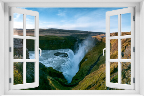Fototapeta Naklejka Na Ścianę Okno 3D - Top view of magestic gullfoss waterfall wide panorama