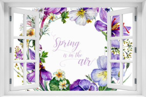 Fototapeta Naklejka Na Ścianę Okno 3D - Hand Drawn Watercolor Floral Decoration Isolated on White. Spring Flowers Arrangement in Vintage Style.