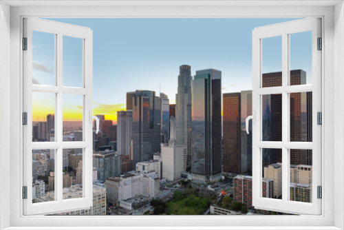 Fototapeta Naklejka Na Ścianę Okno 3D - Los Angels downtown skyline, panoramic city skyscrapers, business center office building.