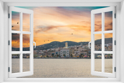 Fototapeta Naklejka Na Ścianę Okno 3D - Visiting Greek island is a trip offer sights coastline epic views over Syros Town, its colourful boat filled port and the island’s famous five windmills
