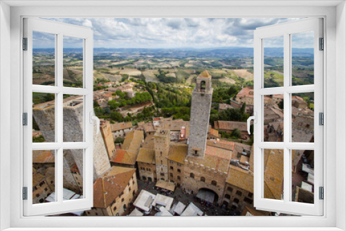 Spectacular view over the roofs of San Gimignano in Italy and the famous towers