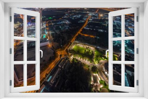 Fototapeta Naklejka Na Ścianę Okno 3D - Garden in Zabeel district with skyscrapers on a background aerial all night timelapse in Dubai, UAE