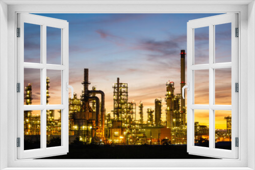 Fototapeta Naklejka Na Ścianę Okno 3D - Oil​ refinery​ and​  plant and tower column of Petrochemistry industry in oil​ and​ gas​ ​industrial with​ cloud​ blue​ ​sky the morning