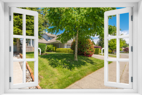 Fototapeta Naklejka Na Ścianę Okno 3D - A perfect neighbourhood. Houses in suburb at Summer in the north America. Luxury houses with nice landscape.