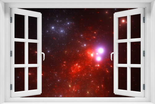 Fototapeta Naklejka Na Ścianę Okno 3D - Panorama Space scene with planets, stars and galaxies. Banner template. Many Nebulae and galaxies in space, many light years away. Deep Universe. Large-scale structure 3D rendered