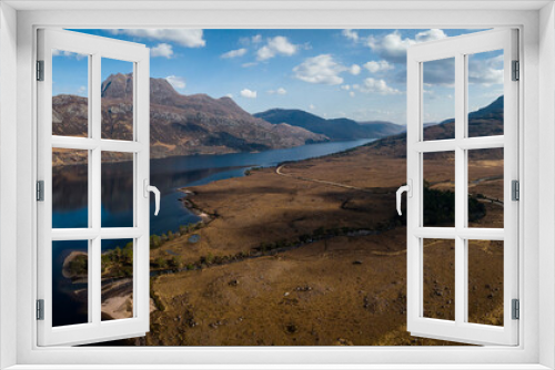 Fototapeta Naklejka Na Ścianę Okno 3D - aerial view of slioch and loch maree in the torridon region of the north west highlands of scotland during a spring day