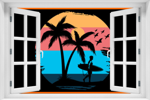 Fototapeta Naklejka Na Ścianę Okno 3D - Surfing Beach SVG Illustration Design.