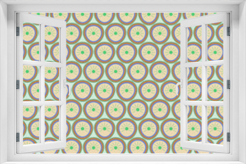 Seamless pattern of round figures on a light green background.