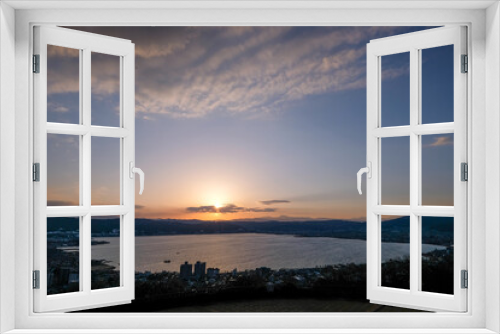 Fototapeta Naklejka Na Ścianę Okno 3D - 長野県諏訪市立石公園からの夕日と諏訪湖