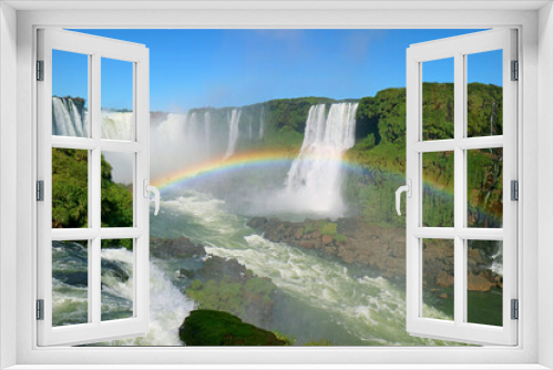 Fototapeta Naklejka Na Ścianę Okno 3D - Amazing Rainbow over the Powerful Iguazu Falls at Brazilian Side, Foz do Iguacu, Brazil, South America