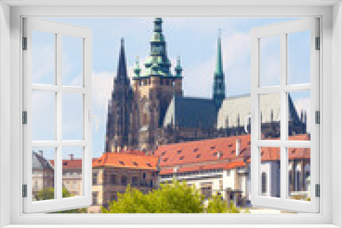 View from Old Town Hall on Prague with Hradcany, Prague Castle , Czech Republic