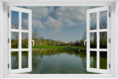 Fototapeta Naklejka Na Ścianę Okno 3D - Glastonbury Town, old castle ruins, and Glastonbury Tor. English County in Somerset.