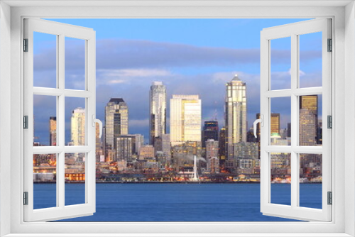 Fototapeta Naklejka Na Ścianę Okno 3D - Seattle Skyline Sunset Panorama view from Alki Beach, Washington State-USA