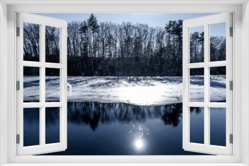 Fototapeta Naklejka Na Ścianę Okno 3D - Spring versus Winter
-Ice melt on a Massachusetts pond 