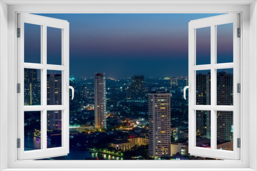 Fototapeta Naklejka Na Ścianę Okno 3D - Night cityscape of modern capital Bangkok city, Thailand. Building, architecture and city concept.