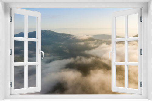 Fototapeta Naklejka Na Ścianę Okno 3D - Morning fog in the Ukrainian Carpathians. Aerial drone view.