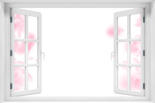 Fototapeta Naklejka Na Ścianę Okno 3D - Sakura petals falling down. Romantic pink flowers borders. Flying petals on white square background. Love, romance concept. Perfect wedding invitation.