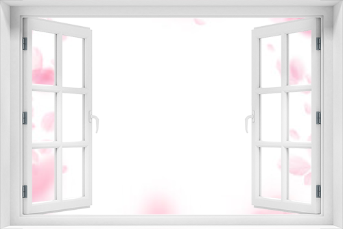 Fototapeta Naklejka Na Ścianę Okno 3D - Sakura petals falling down. Romantic pink flowers vignette. Flying petals on white square background. Love, romance concept. Ideal wedding invitation.