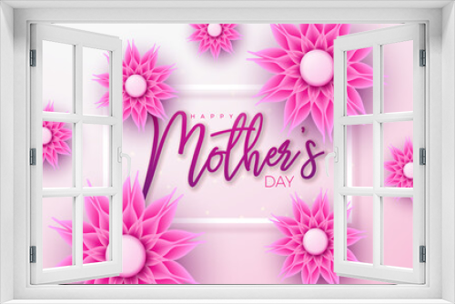 Fototapeta Naklejka Na Ścianę Okno 3D - Happy Mother's Day Greeting Card Design with Flower and Typography Letter on Light Pink Background. Vector Celebration Illustration Template for Banner, Flyer, Invitation, Brochure, Poster.
