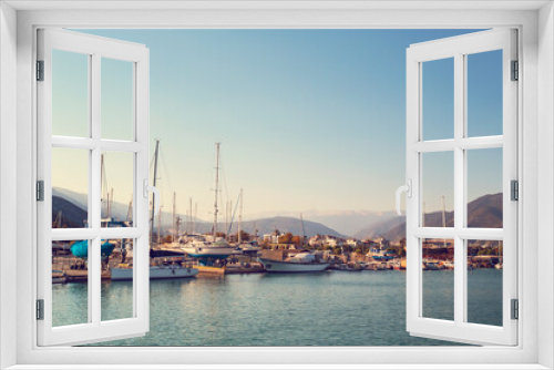 Fototapeta Naklejka Na Ścianę Okno 3D - Beautiful marina with yachts on sunny day in Finike, Antalya, Turkey 
