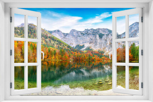 Fototapeta Naklejka Na Ścianę Okno 3D - Astonishing autumn scene of Hinterer Langbathsee lake.
