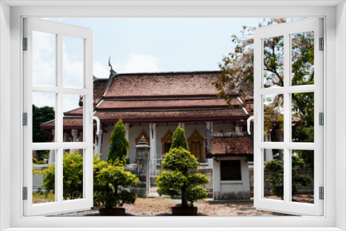 Fototapeta Naklejka Na Ścianę Okno 3D - Ancient architecture antique building ubosot church for thai people and foreign travelers travel visit and respect praying buddha blessing holy worship at Wat Pho Bang O temple in Nonthaburi, Thailand