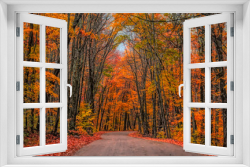 Fototapeta Naklejka Na Ścianę Okno 3D - A country road, Arowhon Road, Algonquin Park in autumn, Canada 
