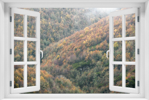 Fototapeta Naklejka Na Ścianę Okno 3D - Extensive autumnal forests cover the slopes of Mount Iribio