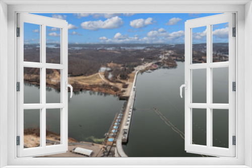 Fototapeta Naklejka Na Ścianę Okno 3D - Drone panorama of lake Ozark in the American state of Missouri with dam during the day