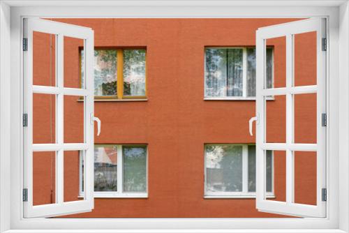 Fototapeta Naklejka Na Ścianę Okno 3D - four white windows of an apartmnent house in Slovakia