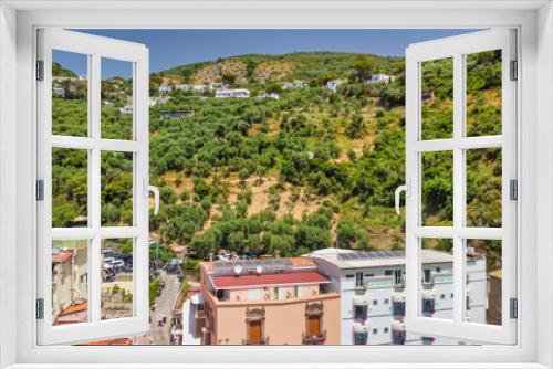 Fototapeta Naklejka Na Ścianę Okno 3D - SORRENTO, ITALY - JUNE 26, 2021: Aerial view of Marina del Cantone homes along the beach.
