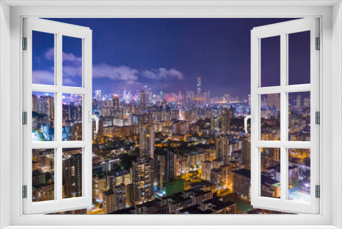 Fototapeta Naklejka Na Ścianę Okno 3D - Night of Kowloon District, Hong Kong