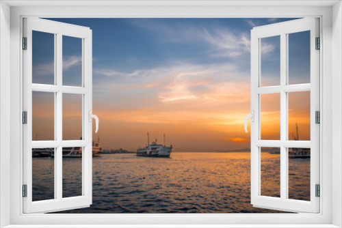 Fototapeta Naklejka Na Ścianę Okno 3D - classical passenger ferries at sunset in istanbul