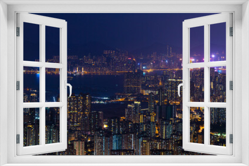 Fototapeta Naklejka Na Ścianę Okno 3D - panorama view of Night of Kowloon, residential and downtown area, Hong Kong
