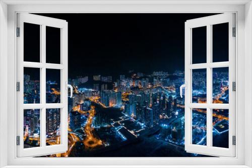 Fototapeta Naklejka Na Ścianę Okno 3D - cyperpunk cityscape of urban area, Hong Kong