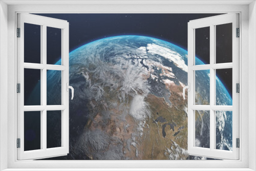 Fototapeta Naklejka Na Ścianę Okno 3D - Planet Earth.Realistic planet Earth high resolution. Planet earth view from space. The rotation of the earth around the sun. View of North America and Canada from space. Sunrise over North America. 