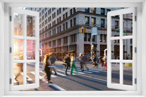 Fototapeta Naklejka Na Ścianę Okno 3D - Colorful crowds of people walking through the busy intersection on 23rd Street and 5th Avenue in New York City